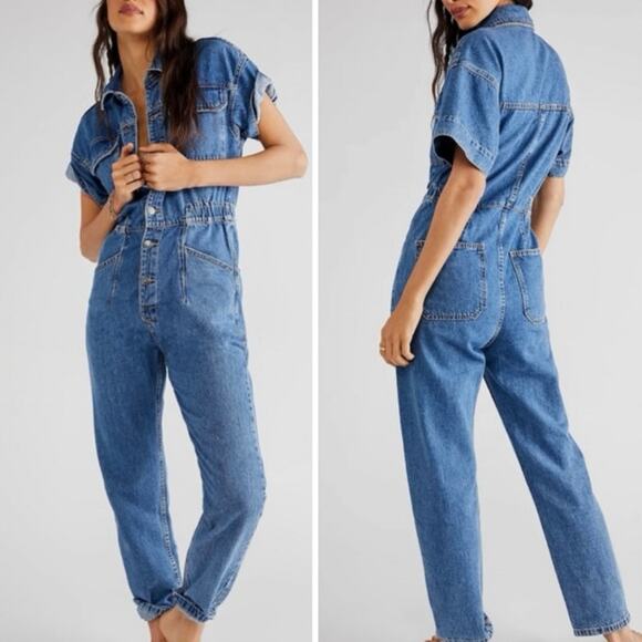 We The Free Marci Jumpsuit Denim In Blue Wash - Picture 1 of 8